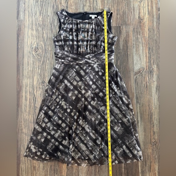 Coldwater Creek Midi Dress Sz M (10-12) Mesh Overlay Ruched Waistband Black Tan - Picture 3 of 12